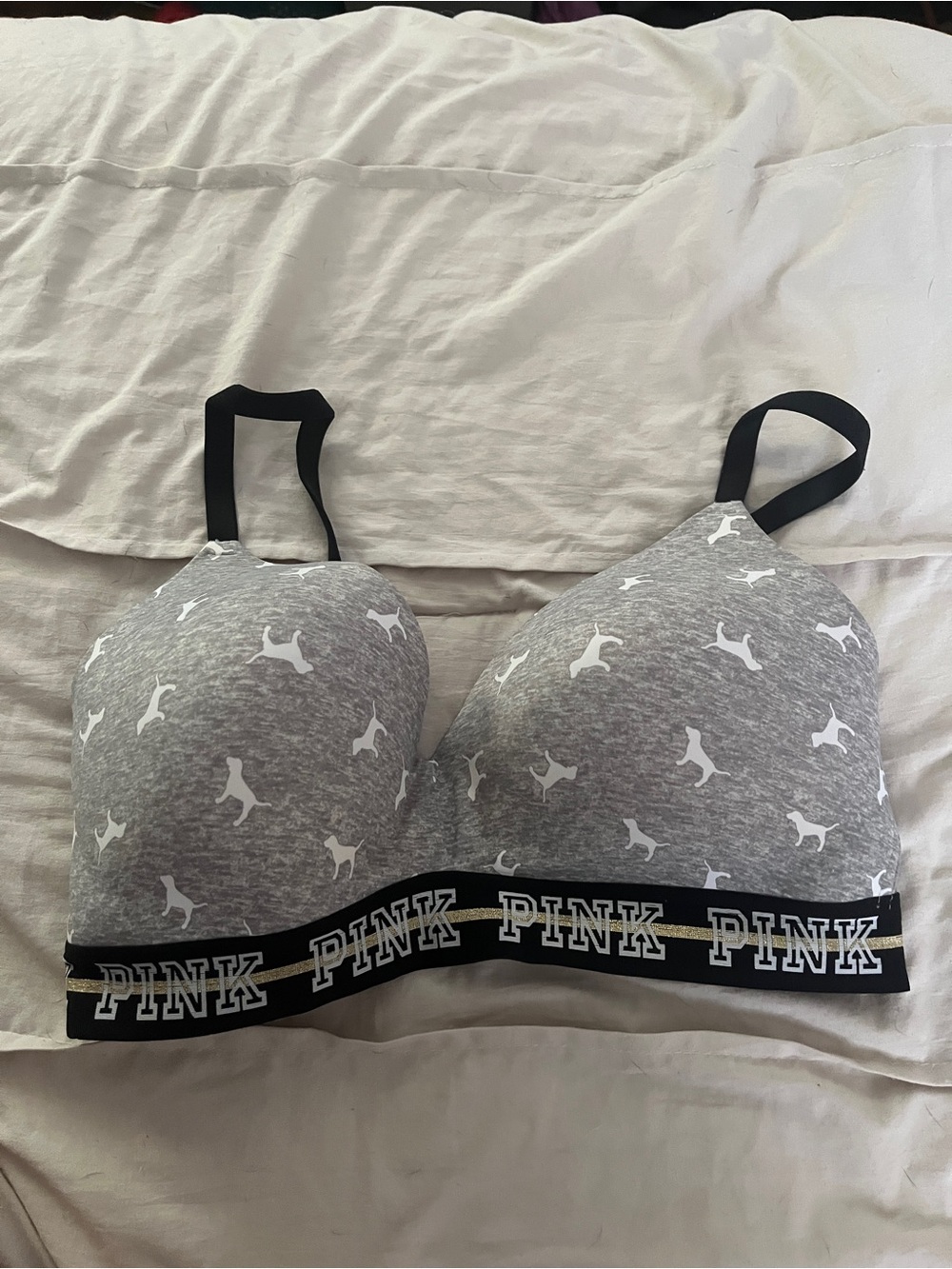 PINK Victoria's Secret Gray & White Dog-Print Wireless Bra